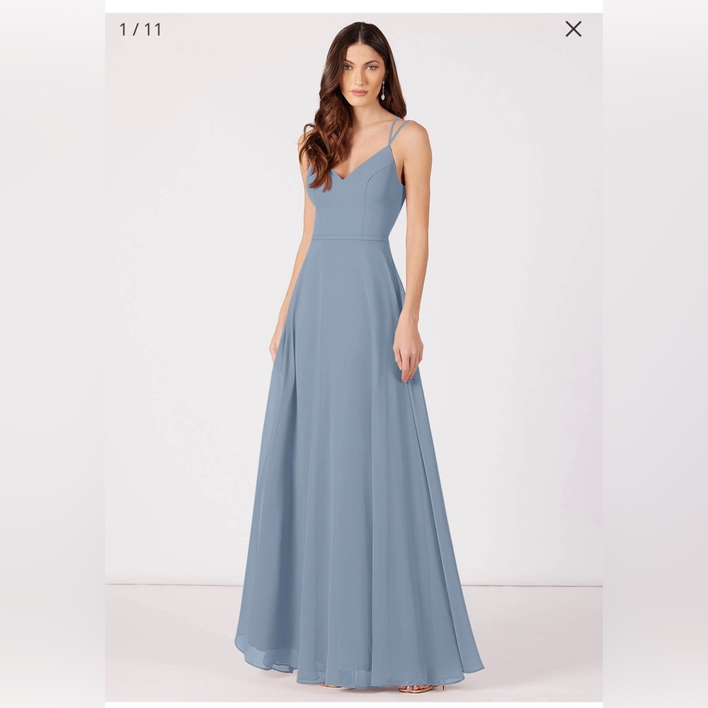 Azazie Dusty Blue Janine Dress - LIKE NEW